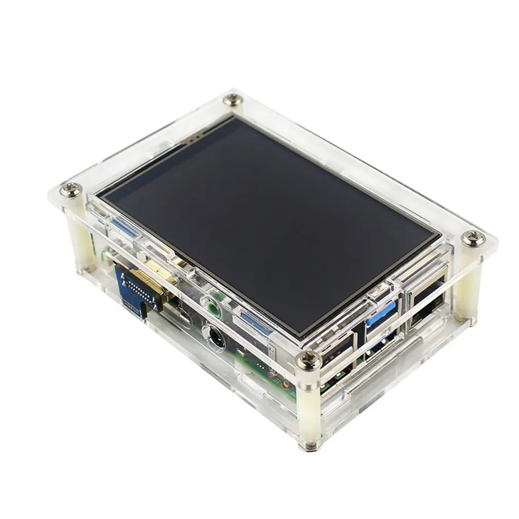 

For Raspberry Pi 4 Model B Acrylic Case Transparent Shell for 3.5inch HDMI Touch Screen Display Enclosure