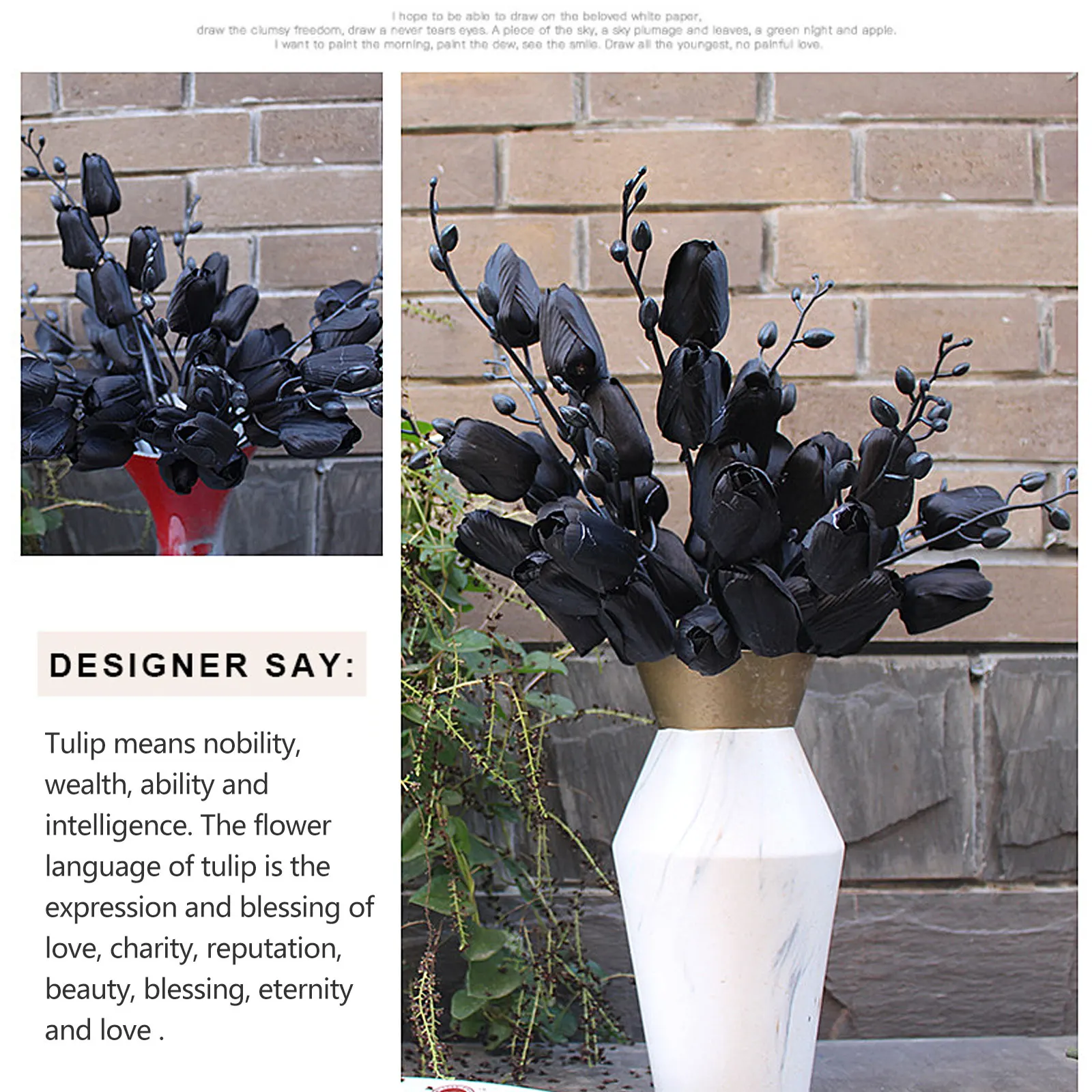 4 Forks Black Tulip Fake Flower Tulips Photography Props Wedding Desktop Ornaments Home Decoration | Дом и сад