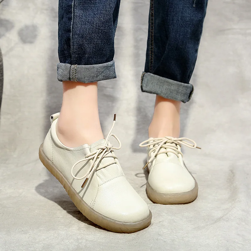

2019 Spring And Summer New Style Female Leather Shoes Tendon Soft Soles Handmade Shoes Mori Girl Mom Shoes Anti-slip Flat Nurse