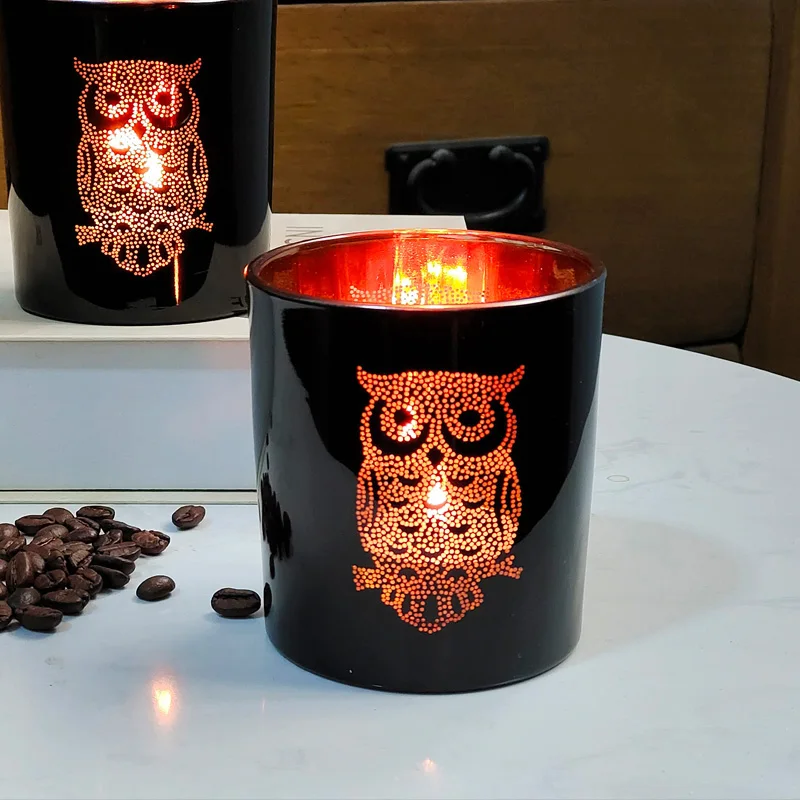 

Romantic golden owl black glass candle holder DIY candle holder empty cup Table Mantel Fireplace Decor home decoration ornaments