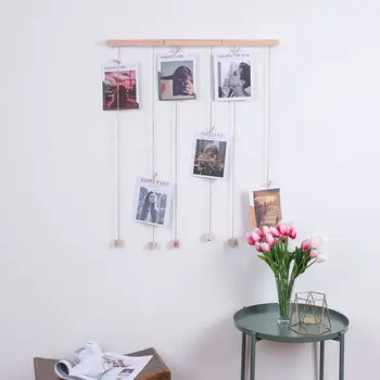 

1 Set Wood Photo Display Hanging Picture Frame with 20 Clips String Pendant DIY Decor