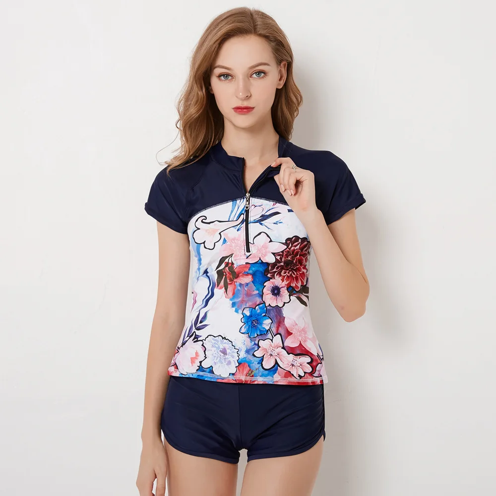 

2019 New Style Split Type Women's Swimsuit Hot Springs Short Sleeve Slimming Plus-sized Swimwear