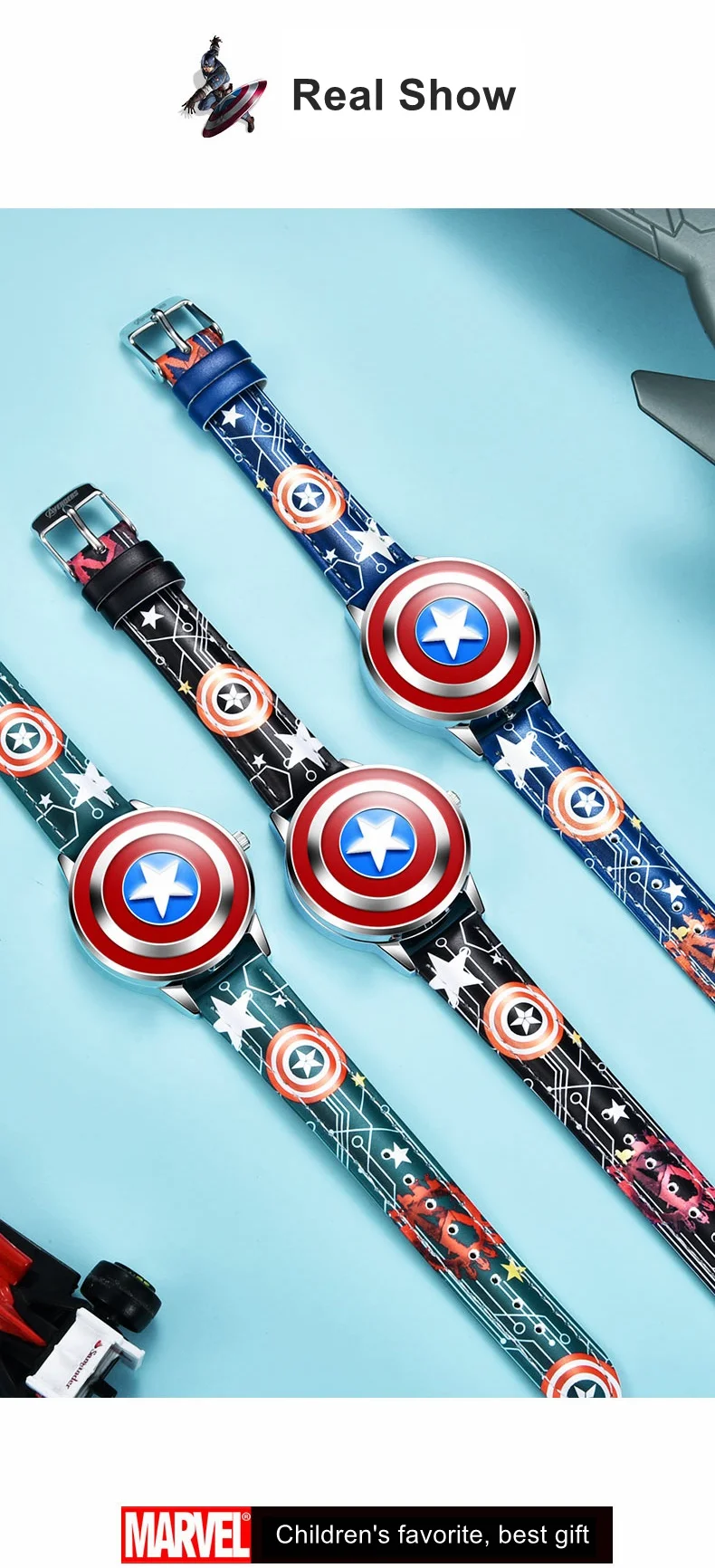 Super Hero Marvel Avengers Captain America Children's Quartz Waterproof Flip Watch Child Leather Watches Iron Men Spider Cool