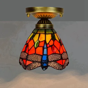 

Tiffany lamp European style 6 "15cm Tiffany colored glass corridor balcony small ceiling light red dragonfly light