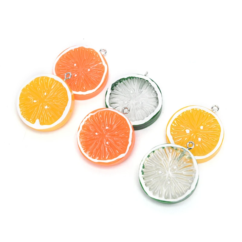 10Pcs Lemon Slices Resin Fake Artificial Fruit Charms Pendant Earrings Keychain 