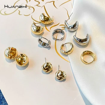 

HUANZH 2020 New Gold Sliver Plated Metal Geometric Spherical C Shape Stud Earrings for Women Girls Travel Gifts Jewelry