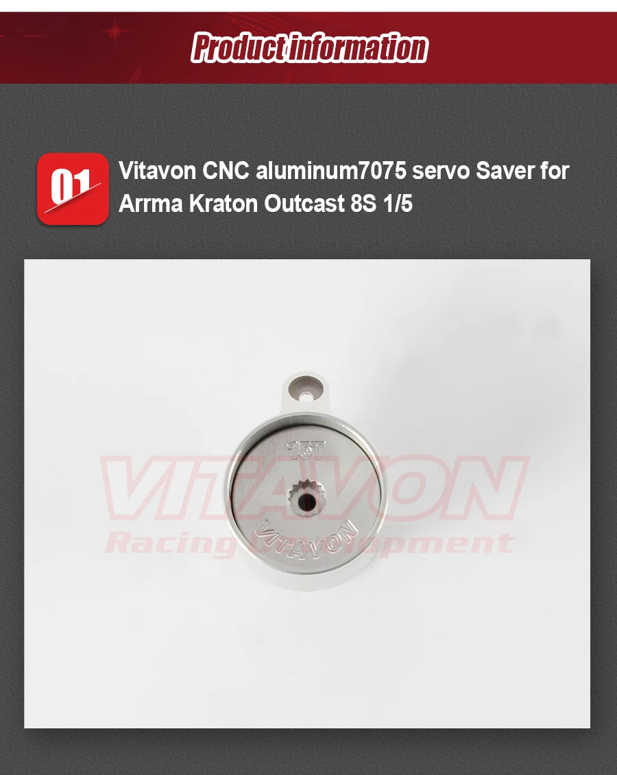 Vitavon CNC aluminum7075 servo saver for Arrma Kraton 8S 1/5 silver