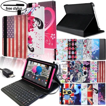 

Anti-Dust Leather Tablet Stand Folio Cover Case Wired Keyboard Suitable for TESCO Hudl 2/7/Windows Connect Protective Cover