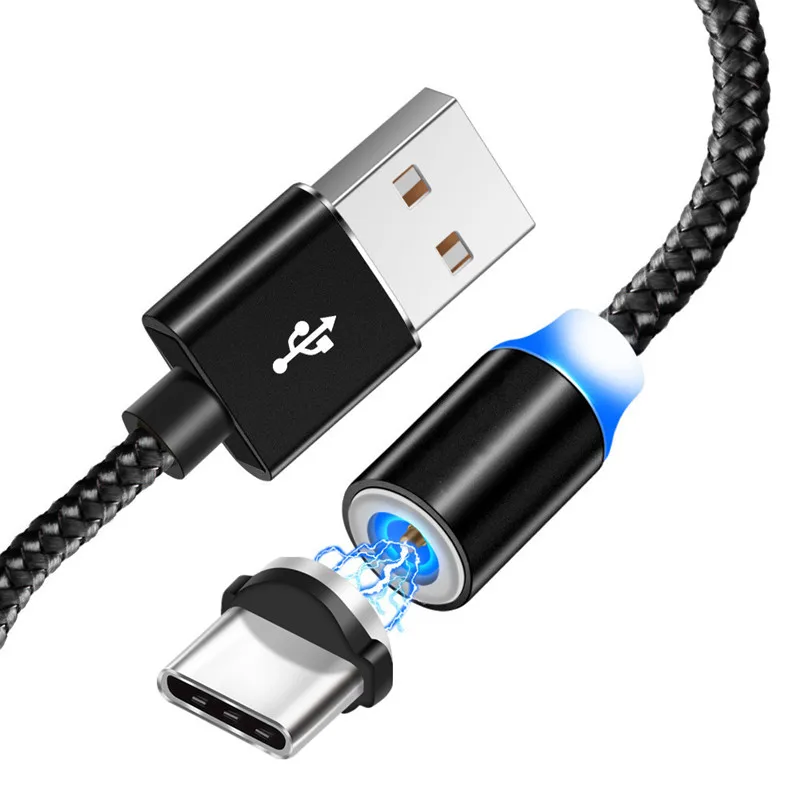 Only Black 1M Cable Магнитный USB кабель типа C и Адаптивное QC 3,0 быстрое зарядное устройство для телефона Galaxy feel 2 S8 huawei P20 lite P30 Pro mate 10 9 Honor 20 8 - Тип штекера: Only Black 1M Cable
