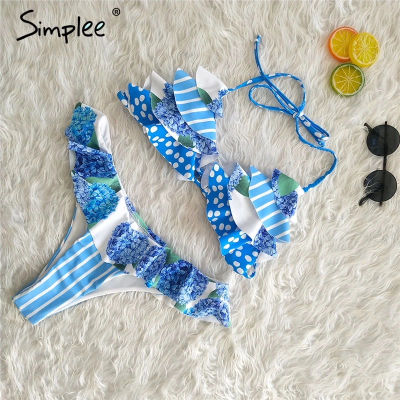 Купальник Simplee с оборками и цветочным принтом нарядный раздельный пляжный