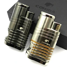 COHIBA металл четыре факела пламя струи сигарета зажигалка синий огонь газовая зажигалка для трубки W/удар защищенный от ветра для курения инструмент