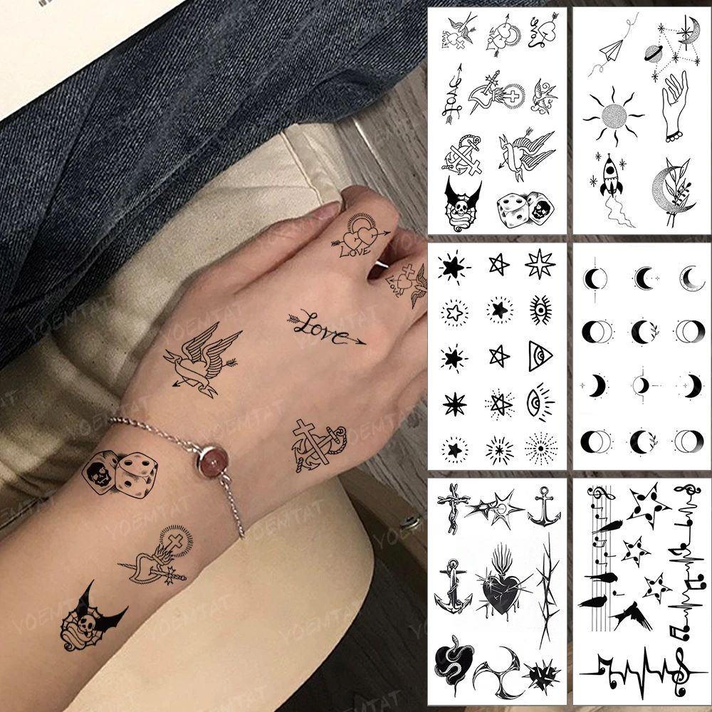 Waterproof Temporary Tattoo Sticker Small Lucky Skull Dice Flash Tatoo  Angel Love Finger Wrist Fake Tatto For Body Art Women Men|Temporary Tattoos|  - AliExpress