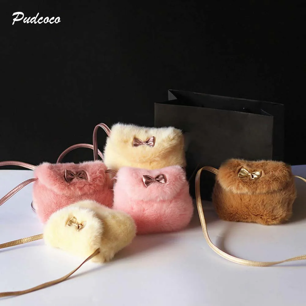 

2019 Brand Cute Kids Children Girls Mini Bowknot Crossbody Bags Soft Fur Handbags Bag Purse Winter New Fashion Kids Bags
