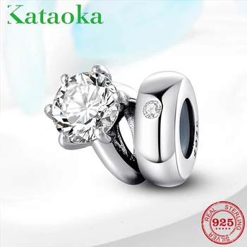 

Hot sale New 925 Sterling Silver Beautiful Clear CZ Ring shape Bead charms Fit Original fine Bracelets Bangles Jewelry making