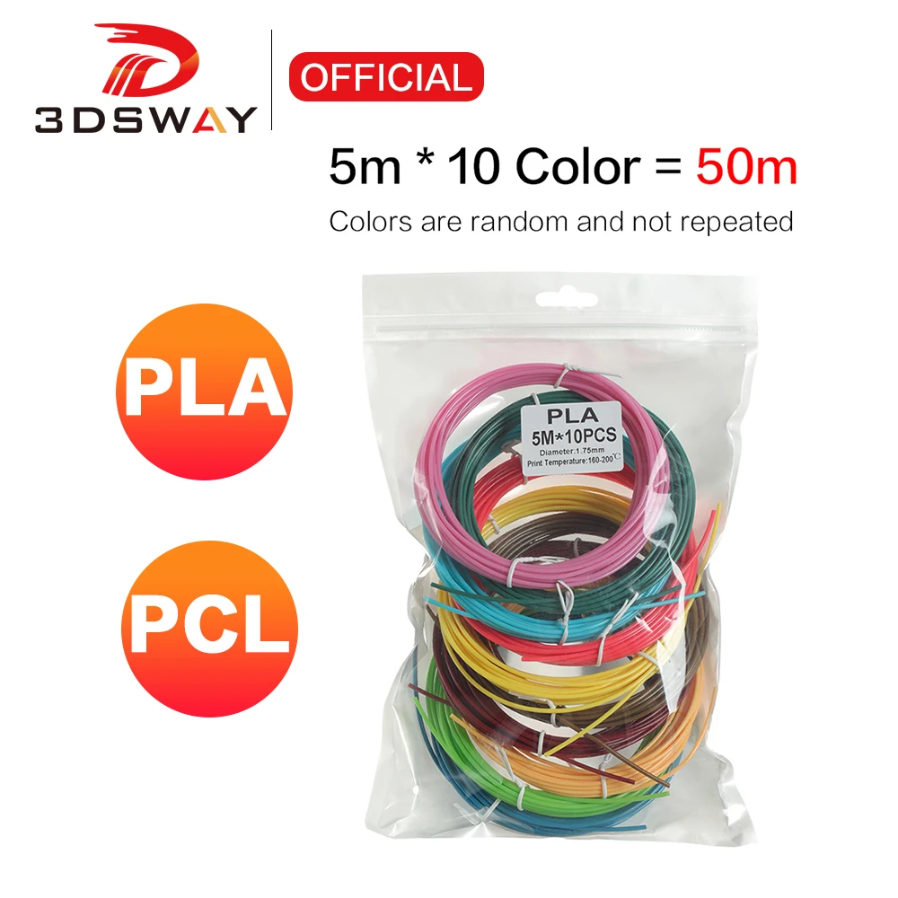 petg transparent 3DSWAY 3d Pen Filament PLA PCL Plastic 50 Meter 10 Colors Consumable 3d Handle Set 3 d Refill Drawing Pen Kids Birthday Gifts polystyrene 3d printing