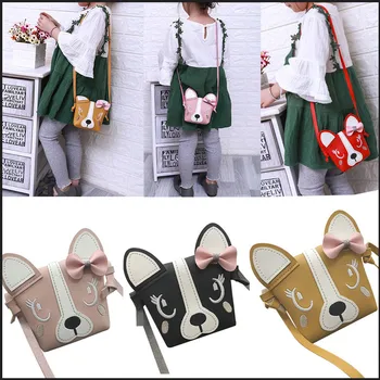 

2020 Hot Toddler Kids Girl PU Bag Cute Dog Print Bowknot Handbag Fashion Child Shoulder Bag Children Shopping Travel