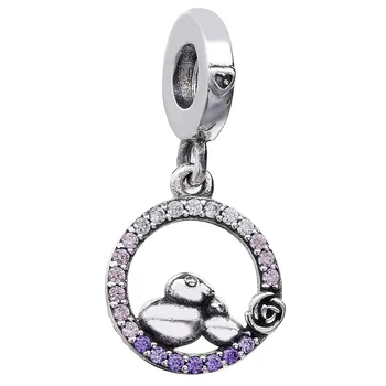 

New 925 Sterling Silver Bead Charm Mother and Baby Bird With Mix Crystal Pendant Beads Fit Pandora Bracelet Bangle Diy Jewelry
