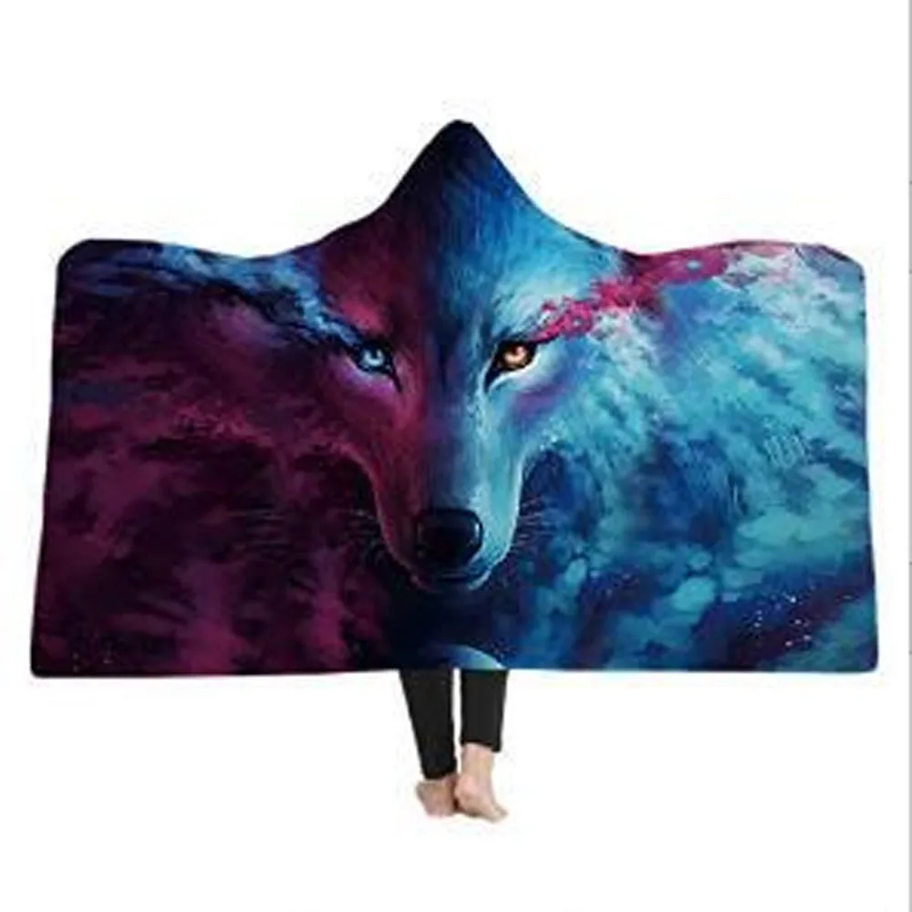 Одеяло с капюшоном с изображением волка, утепленное бархатное плюшевое тонкое стеганное одеяло для дивана/кровати/самолета, постельное белье для путешествий, одеяло с капюшоном, теплое семейное одеяло - Цвет: Q