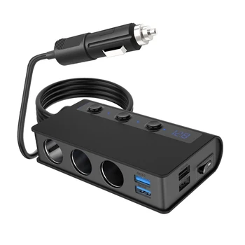 

Quick Charge 3.0 Cigarette Lighter Splitter, 12V/24V 3-Socket Power Car Splitter with LED Voltmeter Power Switch, 4 USB Fast Out