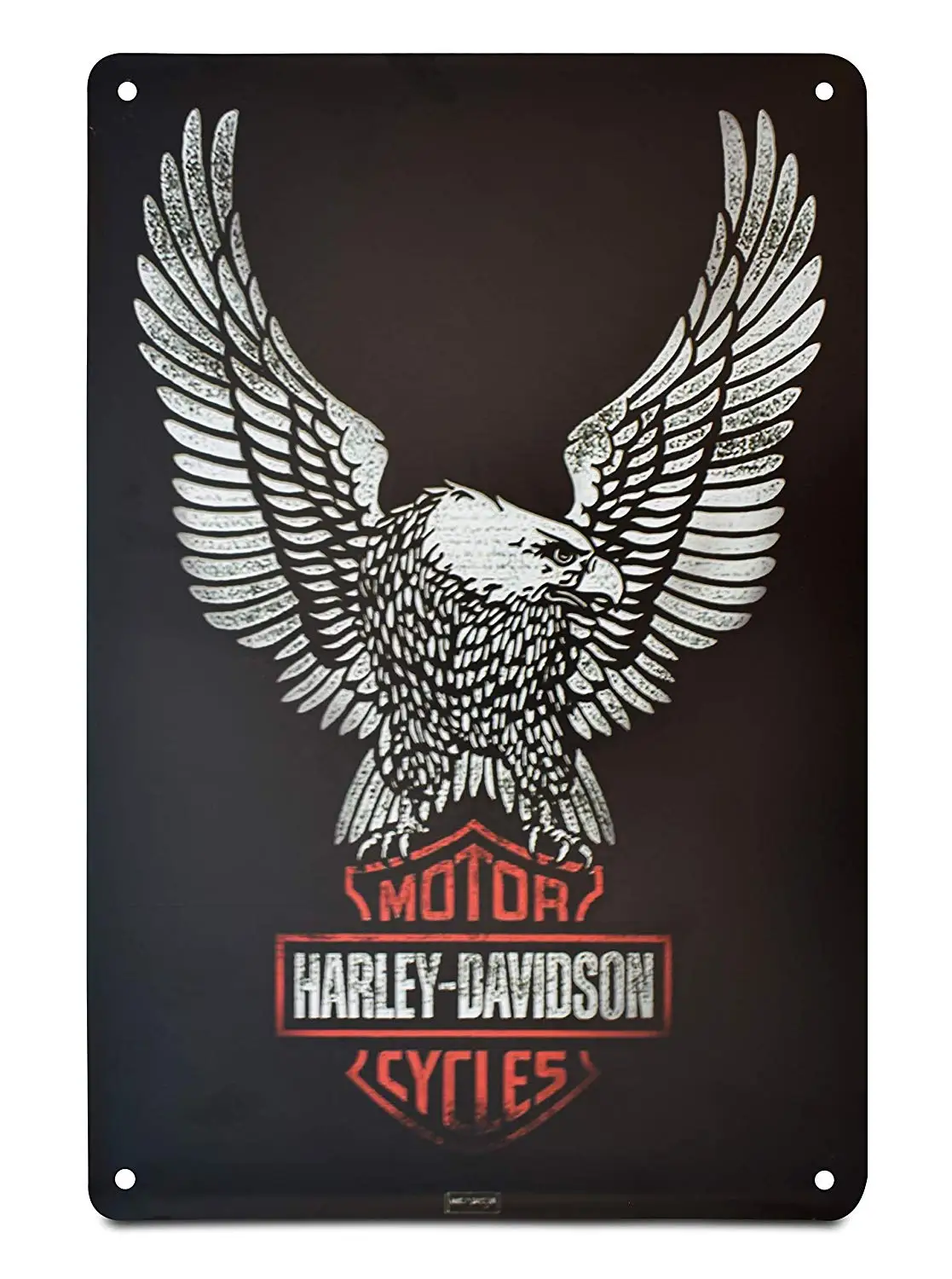 

K&H Solid Black Harley Davidson Motorcycle Retro Distressed Metal Tin Sign Posters Wall Decor 12X8-Inch (American Eagle)