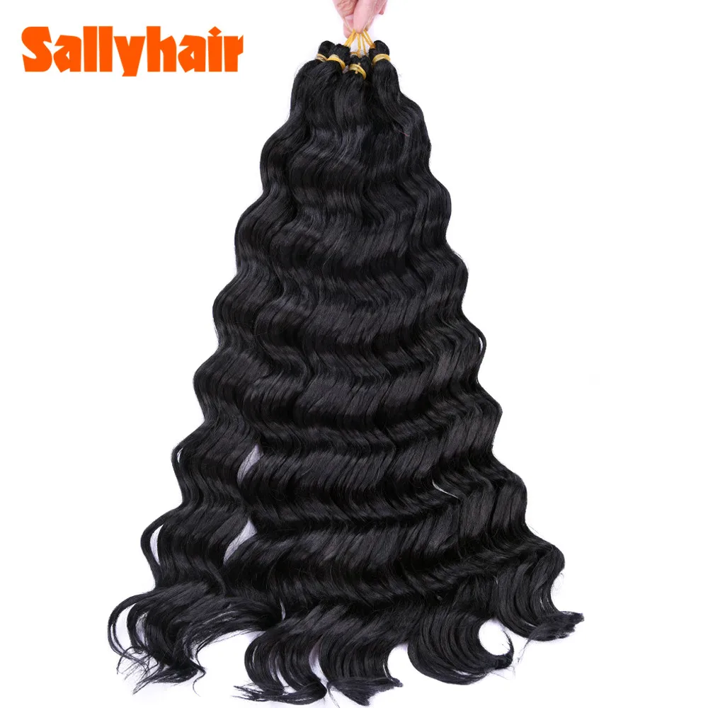 Sallyhair High Temperature Synthetic Deep Wave Twist Crochet Braids Black Color Bulk Hair Extension  (6)