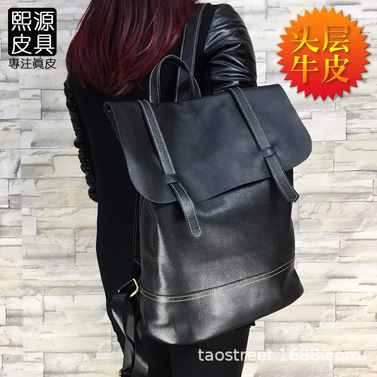 

2019 New Style Leather Backpack Full-grain Leather Origional Simple Black Soft Leather Casual Travel Large-Volume Backpack