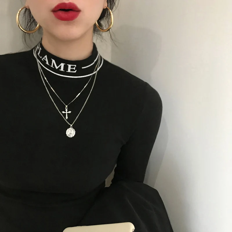 Корейский дизайн Письмо Высокая водолазка стрейч Slim Fit флис теплый джемпер