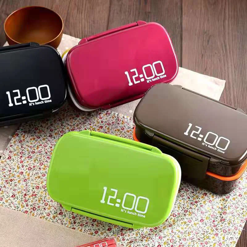 

2019 New Large Capacity 1400ml Double Layer Plastic Lunch Box 12:00 Microwave oven Bento Box Food Container Lunchbox