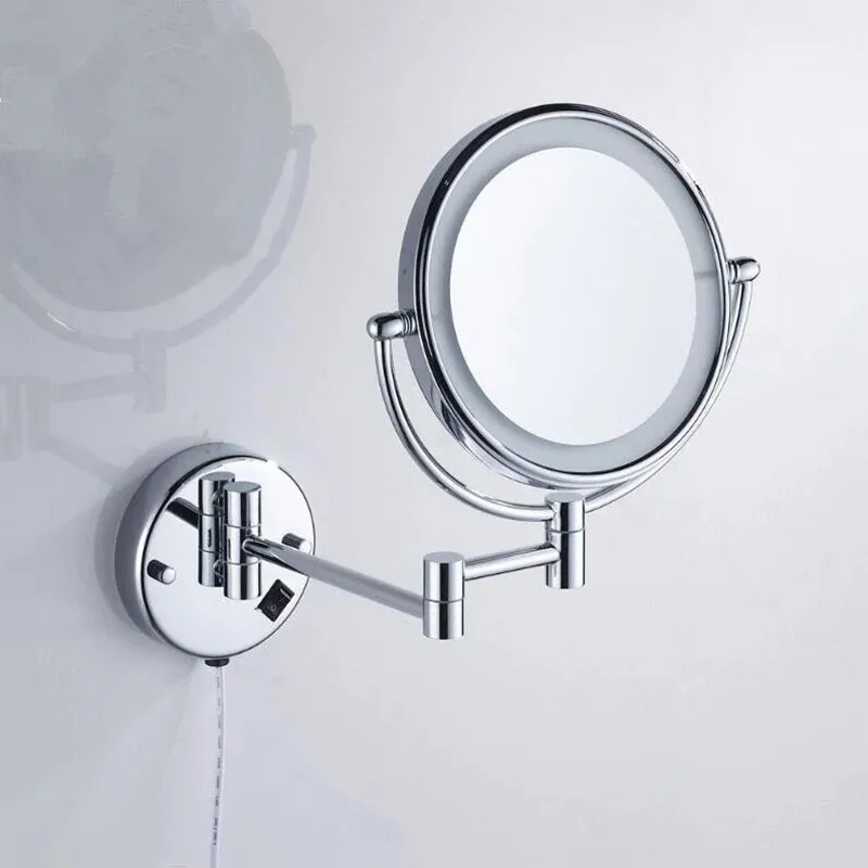 Зеркало для макияжа, латунное хромированное/Золотое зеркало для ванной комнаты, 8 дюймов, светодиодный, с подсветкой, складное зеркало для макияжа, увеличительное зеркало, 3 X увеличения, зеркала для ванной