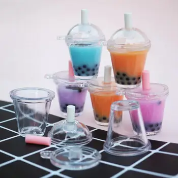 

5pcs Mini Empty Cups DIY UV Resin Shaker Charms Jewelry Accessories Boba Tea Drinks Cup with Lid Water Injection Shaker Cups