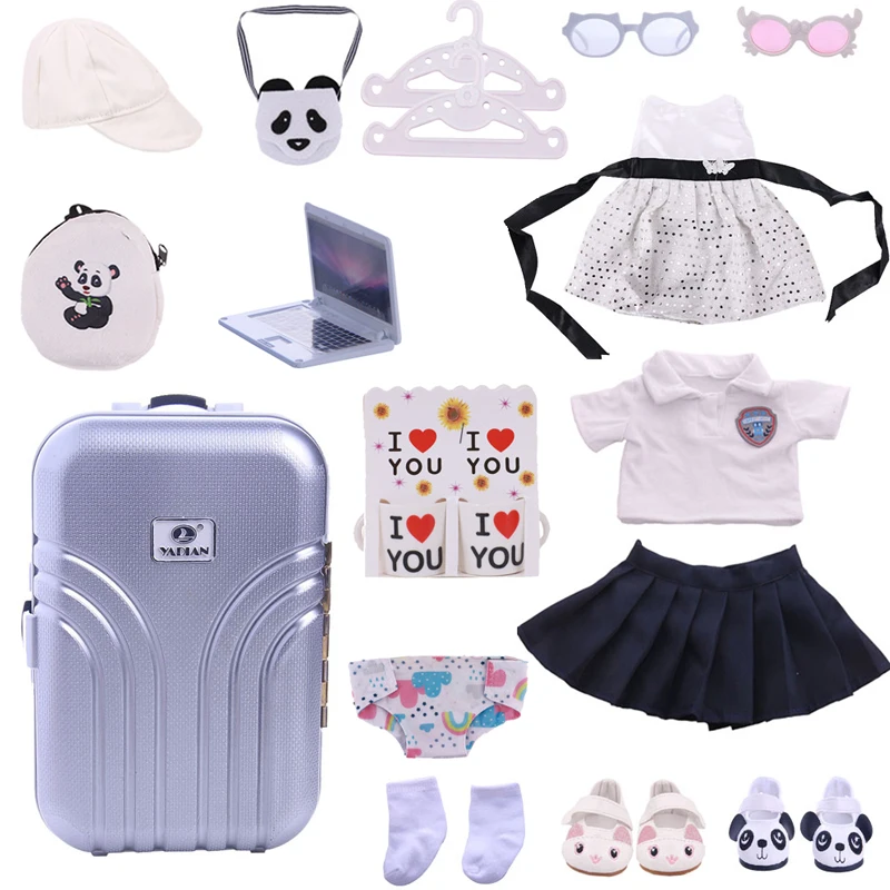 White Suitcase Hat Uniforms Computer Pants Tableware For18 Inch American&43cm Reborn Baby Doll Clothes/Accessories Birthday Gift