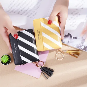 

2020 new women's clutch bag wallet women short Korean style contrast stitching zipper tassel large capacity wallet