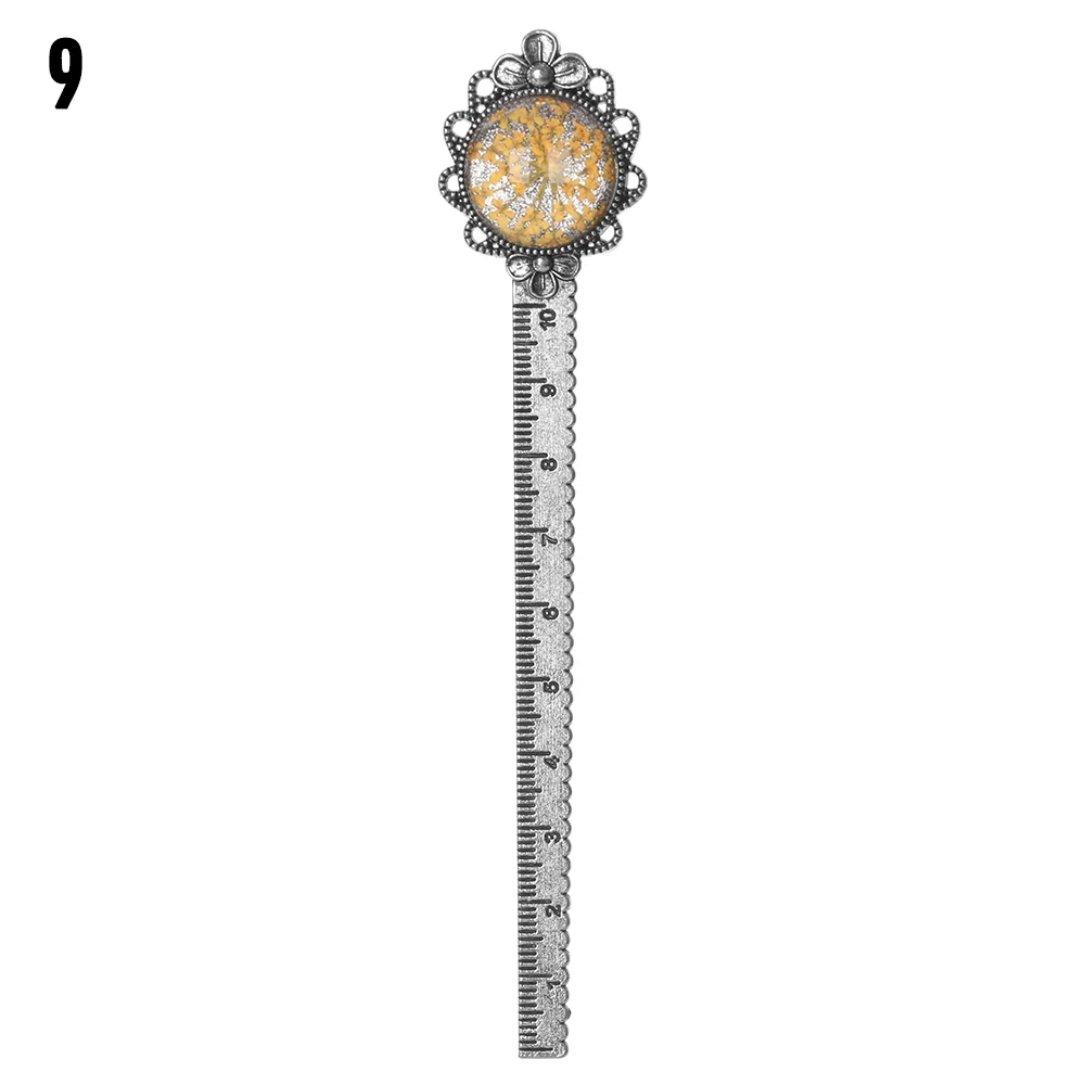 1PC Retro Metal Bookmark Ruler Colorful Dried Flower Silver Metal Ruler Flower Bookmarks Book Page Marker School Office Supplies - Цвет: 22