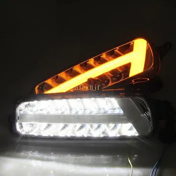 

July King LED Daytime Running Lights DRL Case For Ford Focus IV 2015-18, Front Bumper Fog Lamp With Yellow Turn Signal Lights
