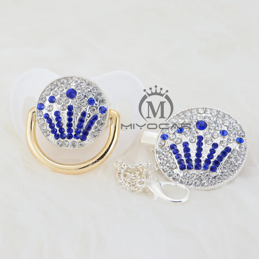 MIYOCAR Bling blue BLING crown Серебряная «соска» и набор зажимов, держатель на цепочке для соски, уникальный дизайн, ABCG-1