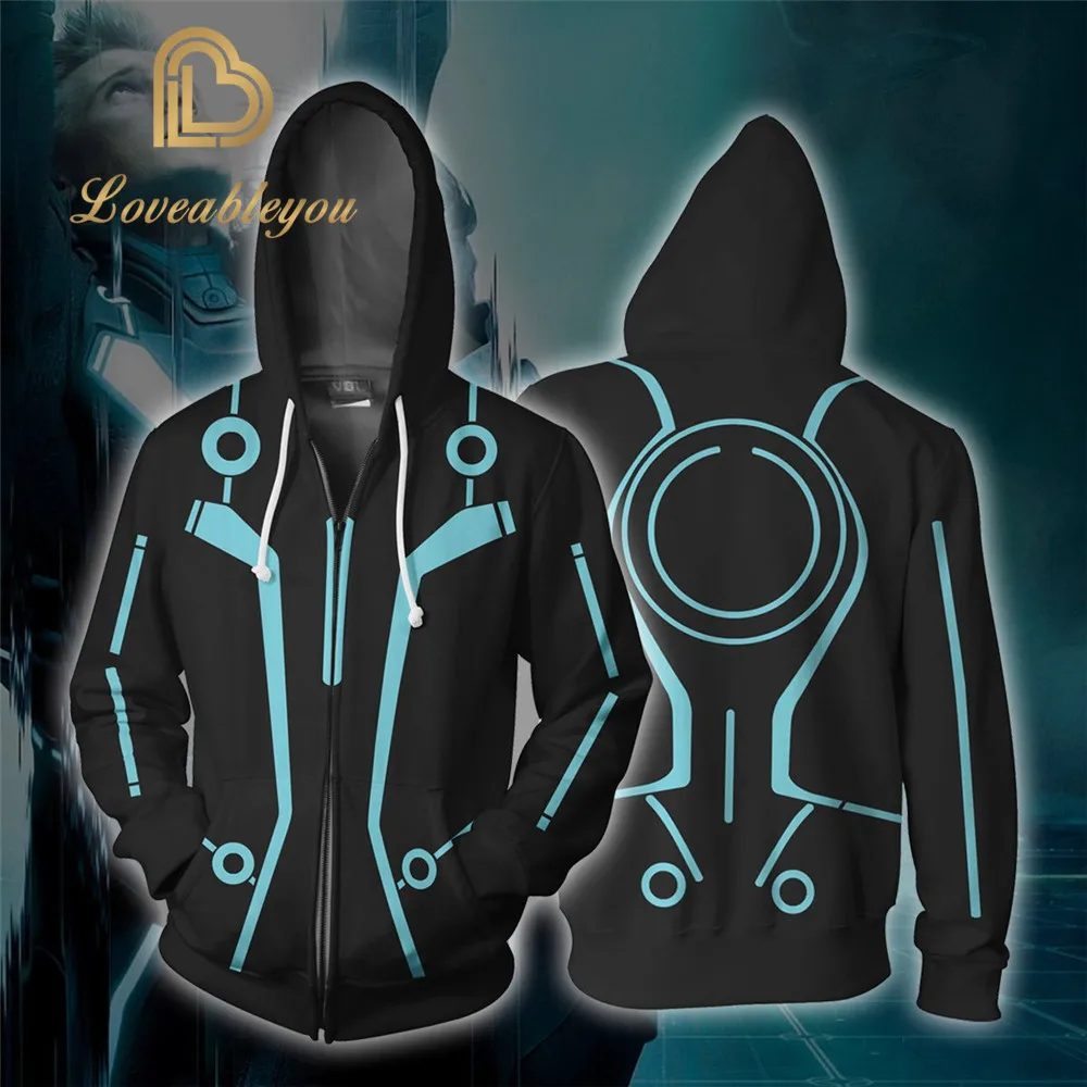 Cosplay Tron: Legacy костюм Сэм Флинн толстовки Западная 3D печать куртка на молнии свитер с капюшоном пальто Топы для взрослых мужчин