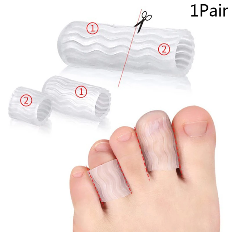 1Pair Silicone Cover Cut Toe Set Rib Fabric Gel Tube Sleeve Cap for Hammer Toe Finger Separation Protector Foot Care Finger Toe