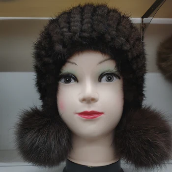 

Real natural piel de visón piel sombrero de invierno mujeres gorra elegante nuevo estilo de moda femenina oreja caliente