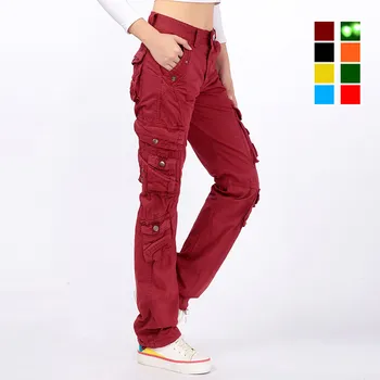 

WEPBEL Women's Cotton Cargo Pants Leisure Trousers More Pocket Pants Plus Size Solid Color Overalls Pants