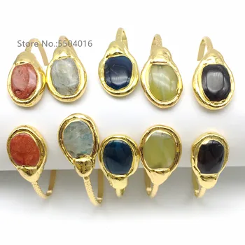 

5PCS Gold Color Copper Bangles Mixed Colors Nature Agates Stone Cuff Bangles Metal Brass Electroplated Bangle for Women Jewelry