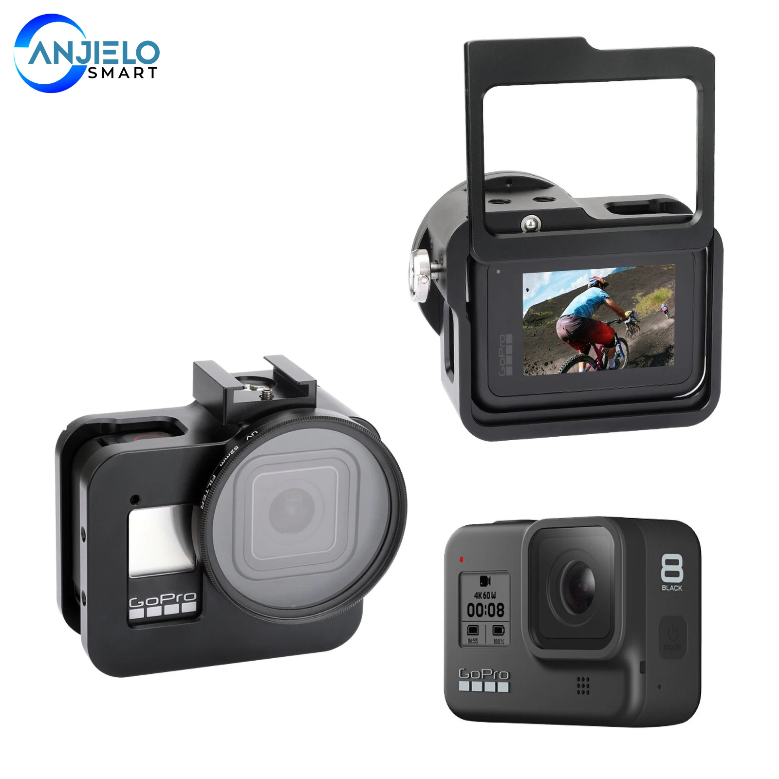 

Anjielosmart Aluminum Alloy Housing Shell Case Protective Cage with Insurance Frame & 52mm UV Lens for Gopro Hero 8
