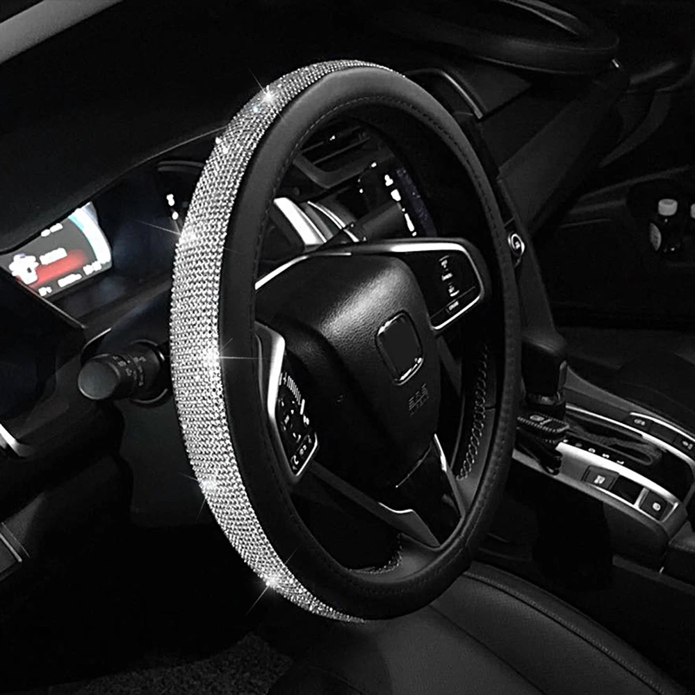 Новые кожаные чехлы на рулевое колесо для автомобиля со стразами Блестящие автомобильные аксессуары для интерьера Стайлинг Bling протекторы