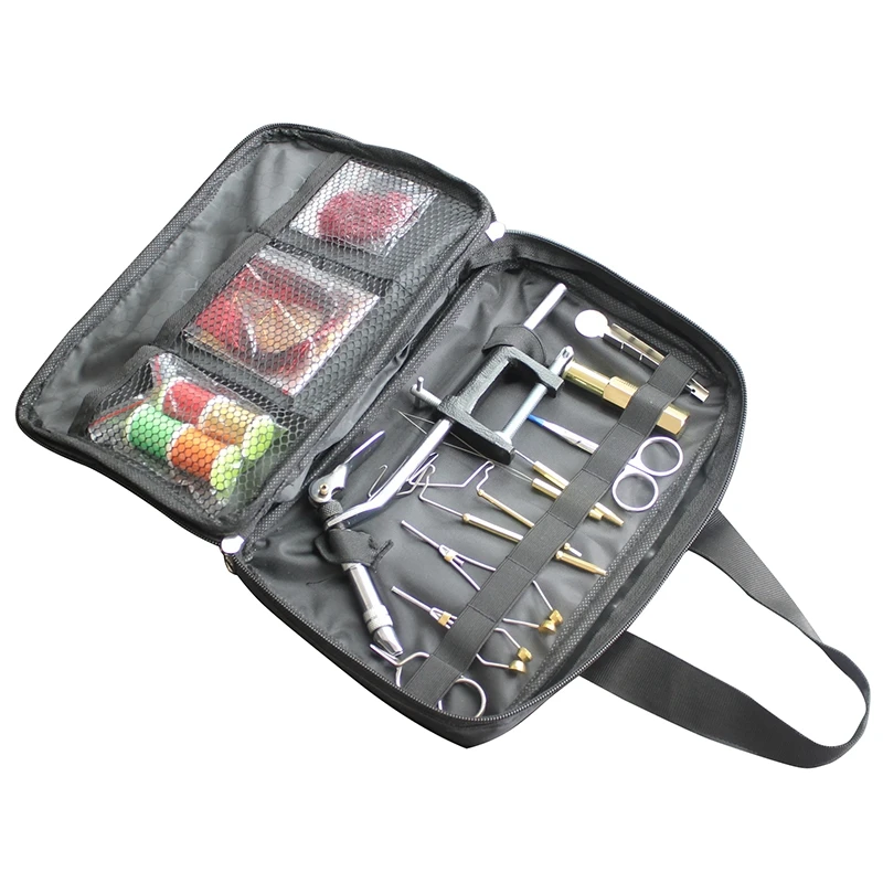  1 Set Fly Fishing Fly Tying Tools Kit in Portable Pack Bag Including Vise Bobbin Hackle Pliers Etc.
