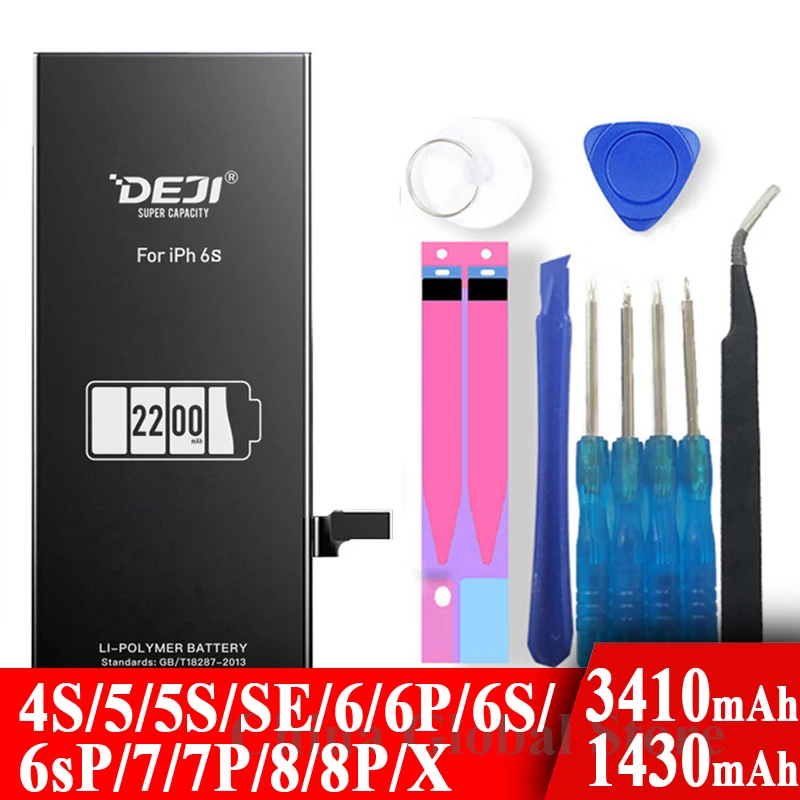 Online Deji batería para iPhone 4S 5 5S SE 6 6s 7 8 Plus X 6P 7P 8 P iPhone5s iPhone6 iPhone6s 1430 mAh 3410 mAh de batería de polímero Li polímero + herramientas