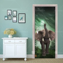 Самоклеющиеся обновленные 3d двери стикер животный принт слон работа Декор для дома из ПВХ плакат водонепроницаемый настенный картины