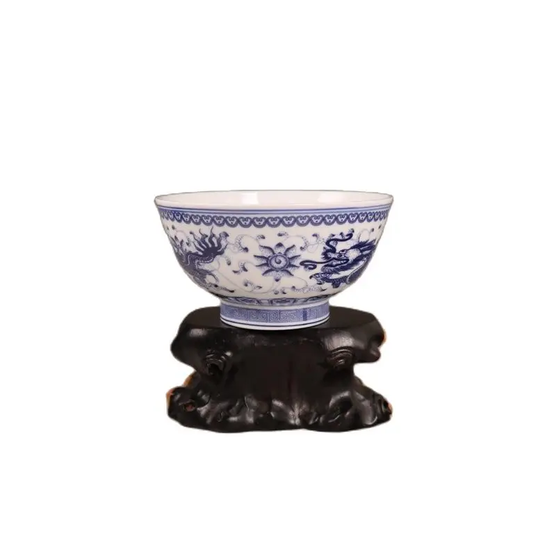 

Chinese Old Porcelain Blue And White Double Dragon Bowl
