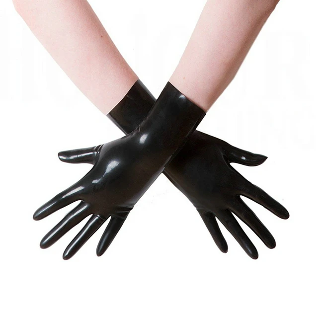 Gants en latex sexy pour adultes, gants en caoutchouc courts noirs