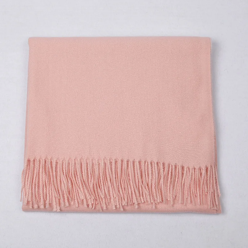 baby pink Зимний шарф, плотный, толстый, женский, шерсть, кашемир, шарфы, шея, головной убор, теплый, хиджабы, пашмины, женские шали и палантины, бандана с кисточками - Цвет: baby pink