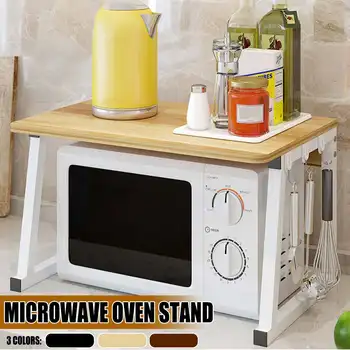 

Microwave Oven Shelf Rack Kitchen Counter Shelf Storage Organizer Metal Kitchen Cabinet Rack Tableware Walnut Color Storage Rack