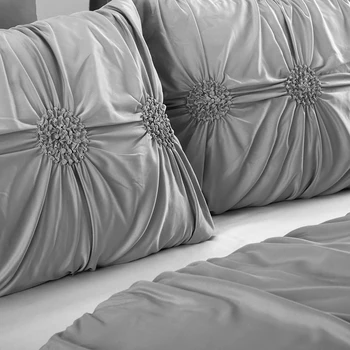 

Hot 3 PCS Winter Soft Warm Quilt Cover Round Elastic Embroidery Bedding Set 1 quilt cover +2 pillow case Light Grey King Queen S